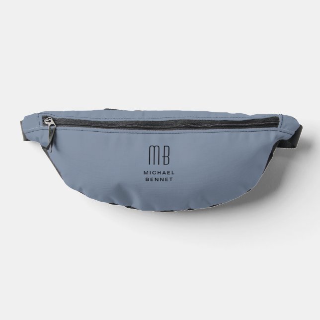 Elegant Monogrammed Dusty Blue Fanny Pack (Lay Down)