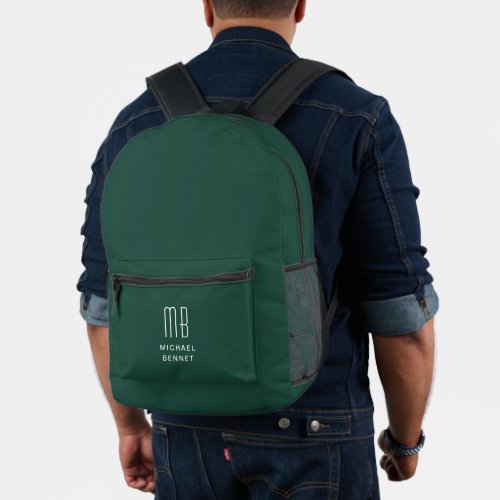 Elegant Monogrammed Emerald Green Printed Backpack