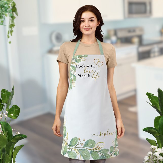 Elegant Monogrammed Eucalyptus Greenery Kitchen Apron (Creator Uploaded)
