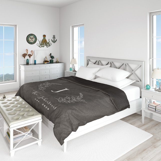 Elegant monogrammed family last name rustic black duvet cover (Creator Uploaded)