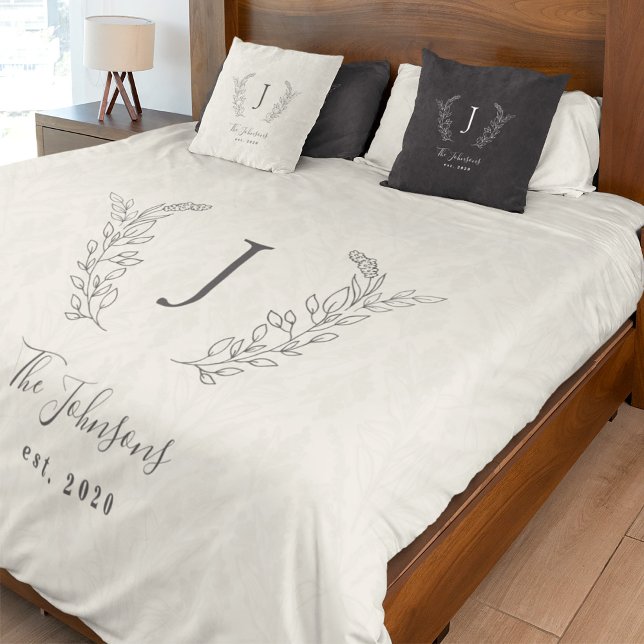 Elegant monogrammed family last name rustic duvet cover (The matching pillows can be purchased separately from the collection)