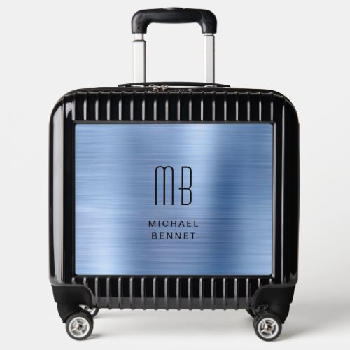 Elegant Monogrammed Faux Blue Metal   Luggage