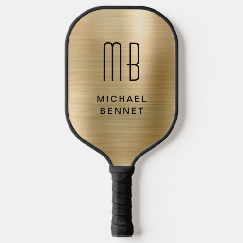 Elegant Monogrammed Faux Gold Brushed Metallic Pickleball Paddle