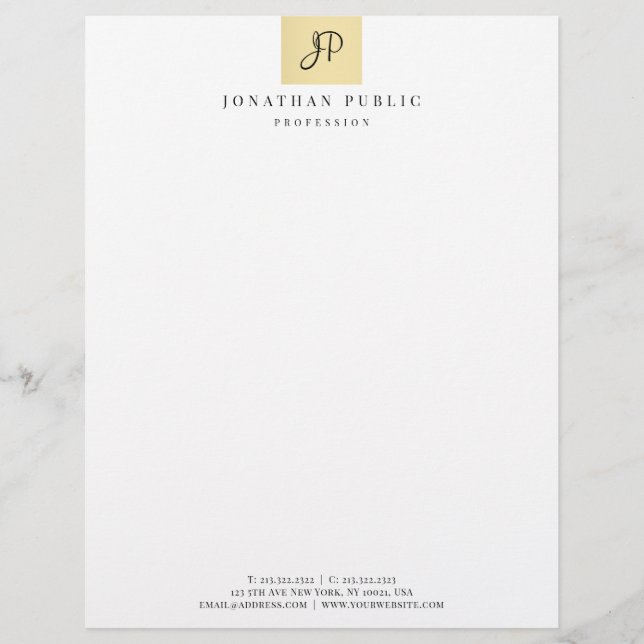 Elegant Monogrammed Faux Gold Template Trendy Letterhead (Front)