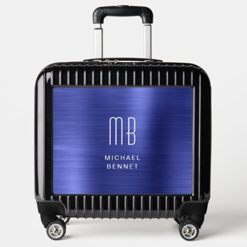 Elegant Monogrammed Faux Navy Blue Metal   Luggage