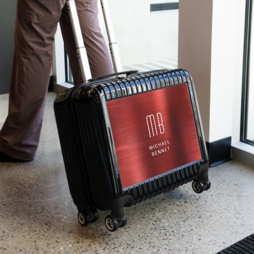 Elegant Monogrammed Faux Red Metal   Luggage