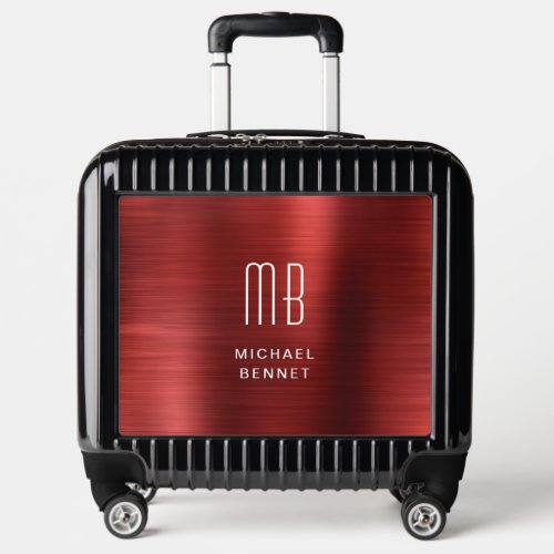 Elegant Monogrammed Faux Red Metal   Luggage