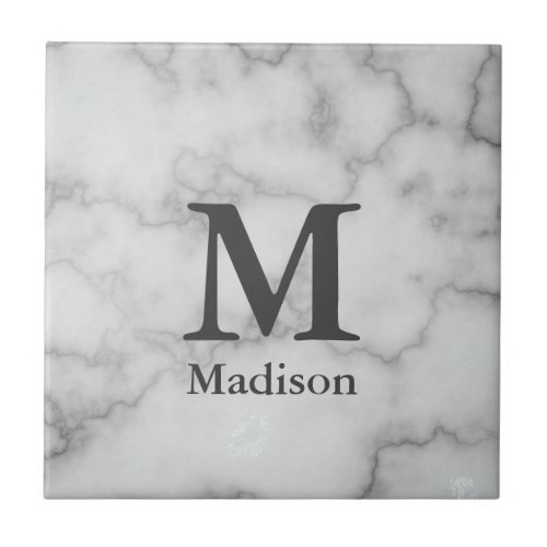 Elegant Monogrammed Faux White Marble Ceramic Tile