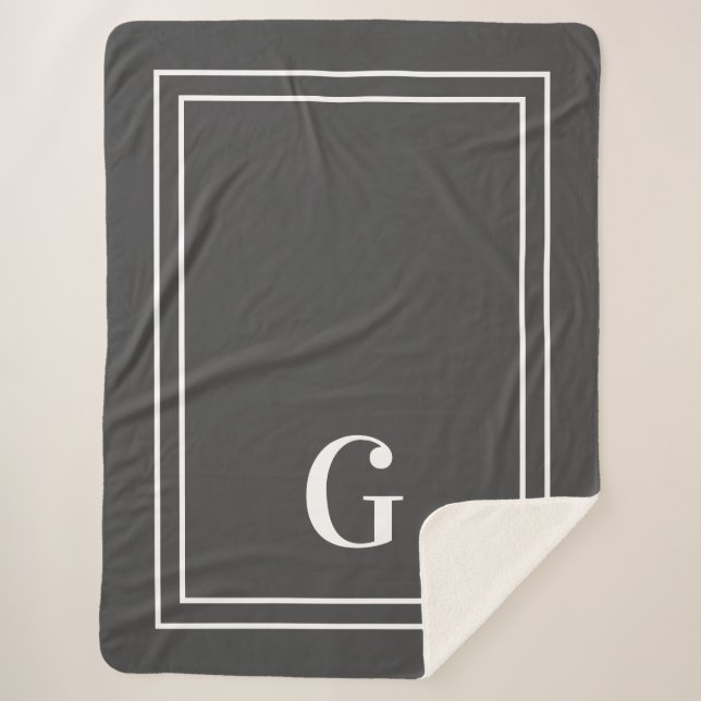 Elegant Monogrammed For Him Gray & White Sherpa Blanket (Front)