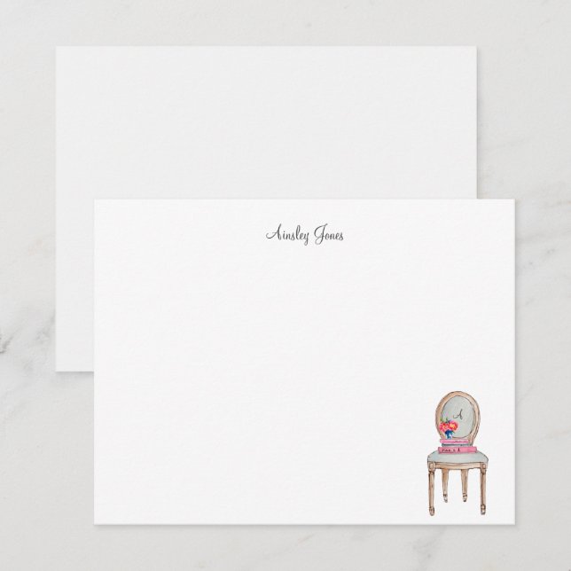 Elegant Monogrammed French chair with books flat Thank You Card (Front/Back)