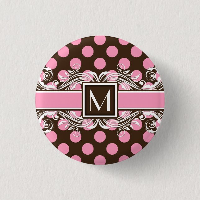 Elegant Monogrammed Geometric Dot Pattern Button (Front)