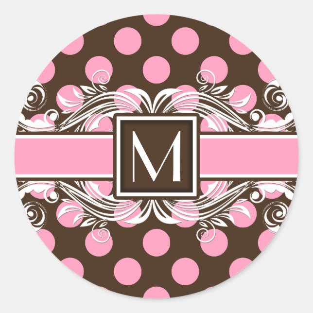 Elegant Monogrammed Geometric Dot Pattern Classic Round Sticker (Front)