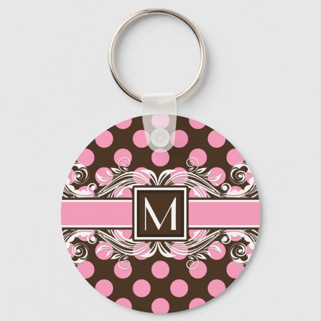 Elegant Monogrammed Geometric Dot Pattern Keychain (Front)