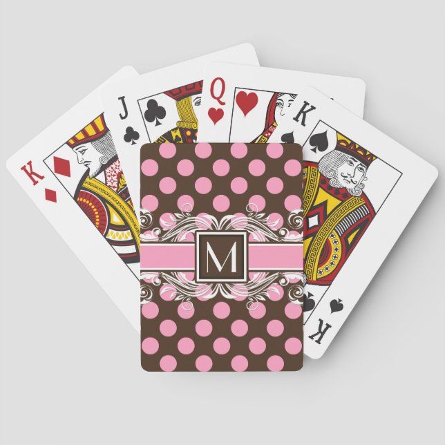 Elegant Monogrammed Geometric Dot Pattern Poker Cards (Back)