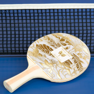 Elegant Monogrammed Gilded Gold Monstera Ping Pong Paddle