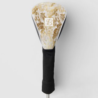 Elegant Monogrammed Gold and Ivory Monstera Leaf