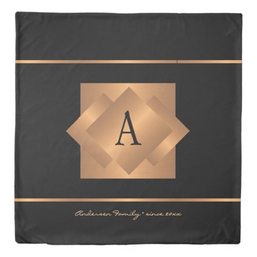 Elegant monogrammed gold black family bedroom duvet cover