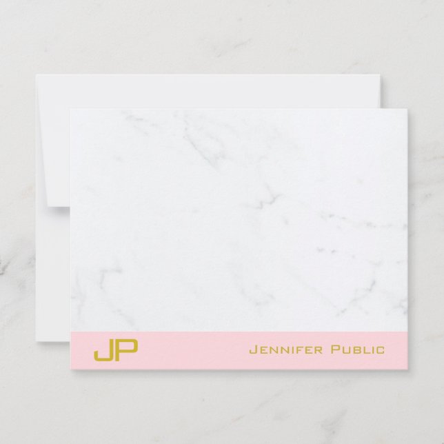 Elegant Monogrammed Gold Blush Pink Marble Simple Note Card (Front)