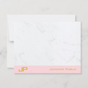 Elegant Monogrammed Gold Blush Pink Marble Simple Note Card