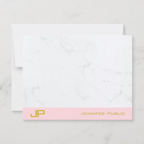 Elegant Monogrammed Gold Blush Pink Marble Simple Note Card