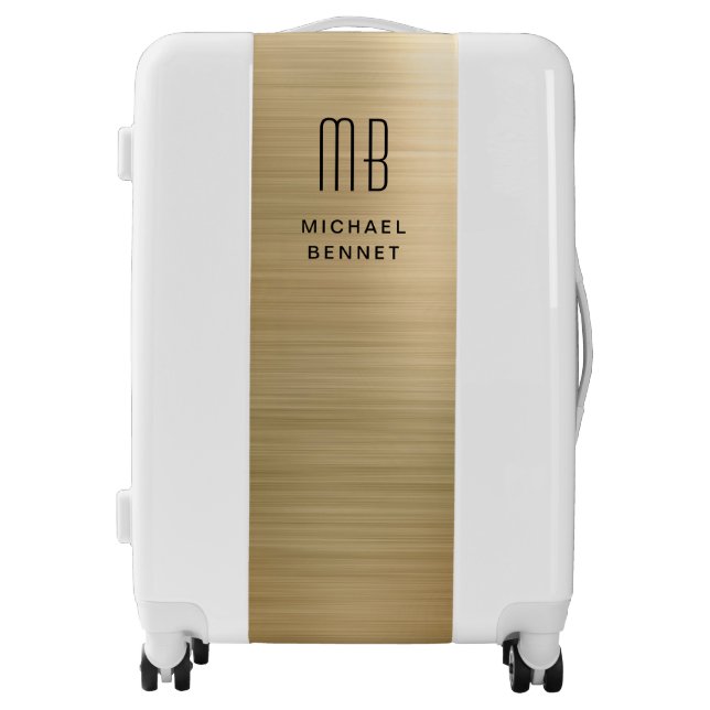 Elegant Monogrammed Gold Brushed Luggage (Front)
