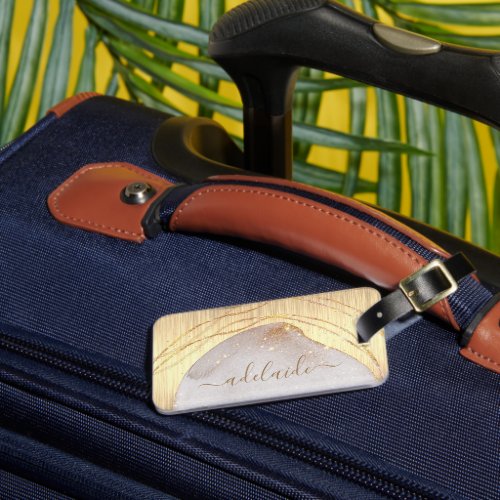 Elegant Monogrammed Gold Brushed Metallic Custom Luggage Tag