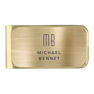 Elegant Monogrammed Gold Brushed Metallic Gold Finish Money Clip