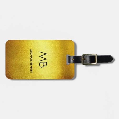 Elegant Monogrammed Gold Brushed Metallic Luggage  Luggage Tag