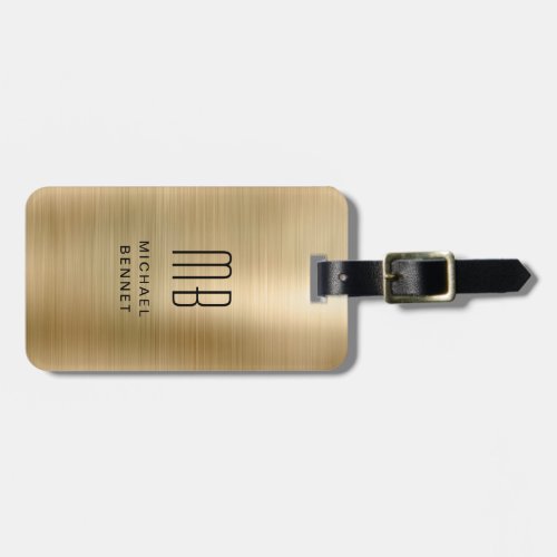 Elegant Monogrammed Gold Brushed Metallic Luggage Tag