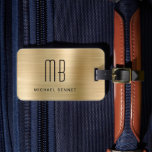 Elegant Monogrammed Gold Brushed Metallic Luggage Tag<br><div class="desc">Elegant Monogrammed Gold Brushed Metallic Luggage Tag</div>