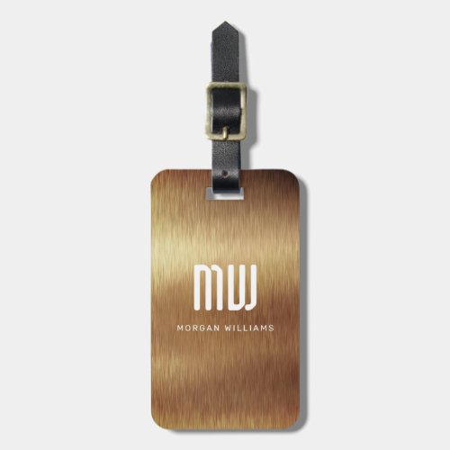 Elegant Monogrammed Gold Brushed Metallic Luggage Tag