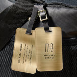 Elegant Monogrammed Gold Brushed Metallic Luggage Tag<br><div class="desc">Elegant Monogrammed Gold Brushed Metallic Luggage Tag</div>