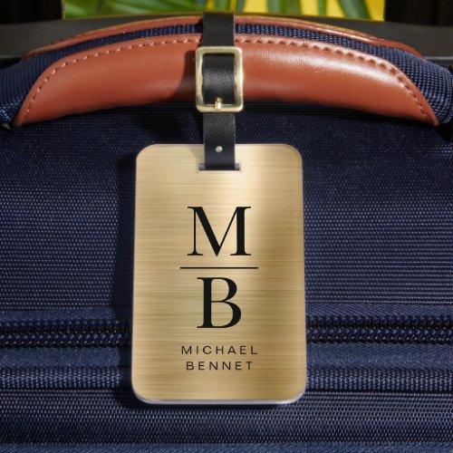 Elegant Monogrammed Gold Brushed Metallic Luggage Tag