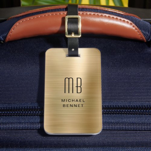 Elegant Monogrammed Gold Brushed Metallic Luggage Tag