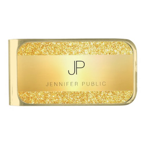 Elegant Monogrammed Gold Glitter Modern Template Gold Finish Money Clip