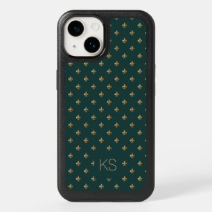 Elegant monogrammed gold green pattern OtterBox iPhone 14 case