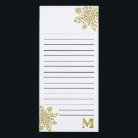 Elegant Monogrammed Gold Snowflake Christmas Magnetic Notepad<br><div class="desc">Custom personalized monogrammed notepads for your quick notes with a festive holiday snowflake print.</div>