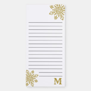 Elegant Monogrammed Gold Snowflake Christmas Magnetic Notepad
