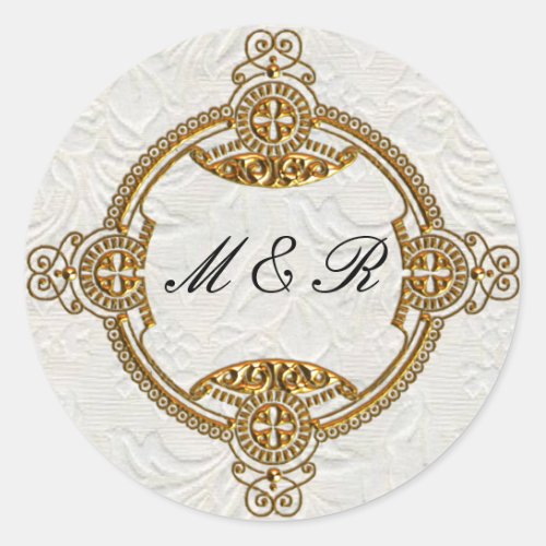 Elegant Monogrammed Gold Wedding Classic Round Sticker