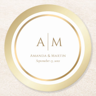 Elegant Monogrammed Gold Wedding Paper Coasters