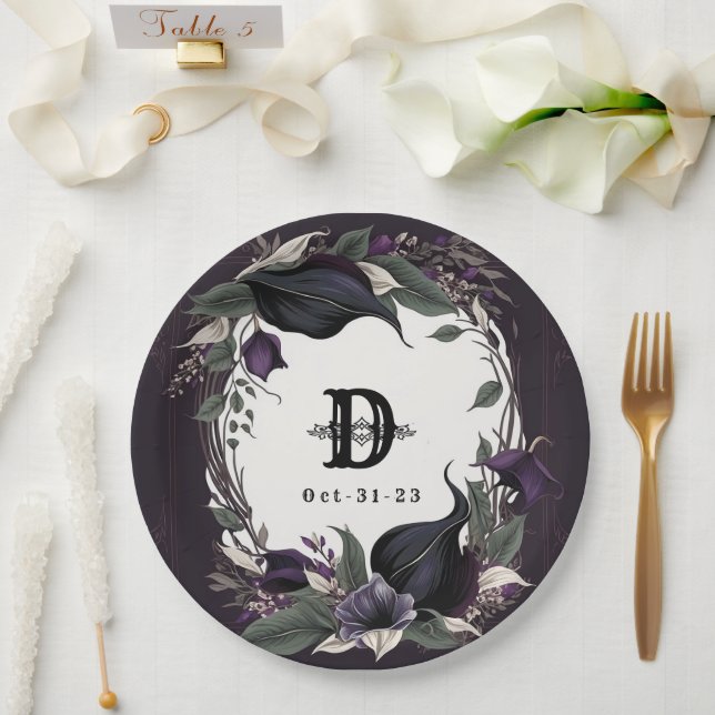 Elegant Monogrammed Gothic Wedding Paper Plates (Wedding)
