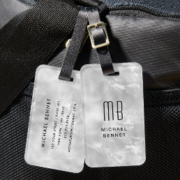 Elegant Monogrammed Gray Liquid Ink Texture Luggage Tag