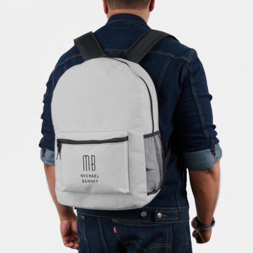 Elegant Monogrammed Gray Printed Backpack