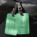 Elegant Monogrammed Green Brushed Metal Luggage Tag<br><div class="desc">Personalized Elegant Monogrammed Green Brushed Metal Luggage Tag.</div>