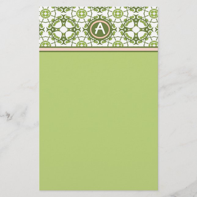 Elegant Monogrammed Green Celtic Stationery (Front)