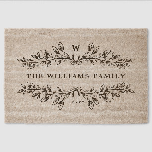 Elegant Monogrammed Hand-Drawn Half Wreath Fiber Doormat