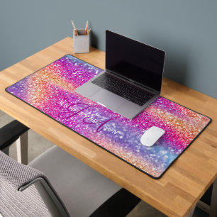Elegant Monogrammed initial Colorful Glit Desk Mat