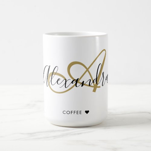 Elegant Monogrammed Initial Name Black Gold Script Coffee Mug