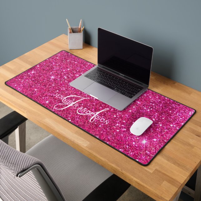 Elegant Monogrammed initial Pink Glitter Desk Mat (Office 2)