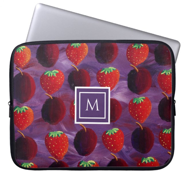 Elegant Monogrammed Initial Strawberries Fruit Laptop Sleeve (Front)